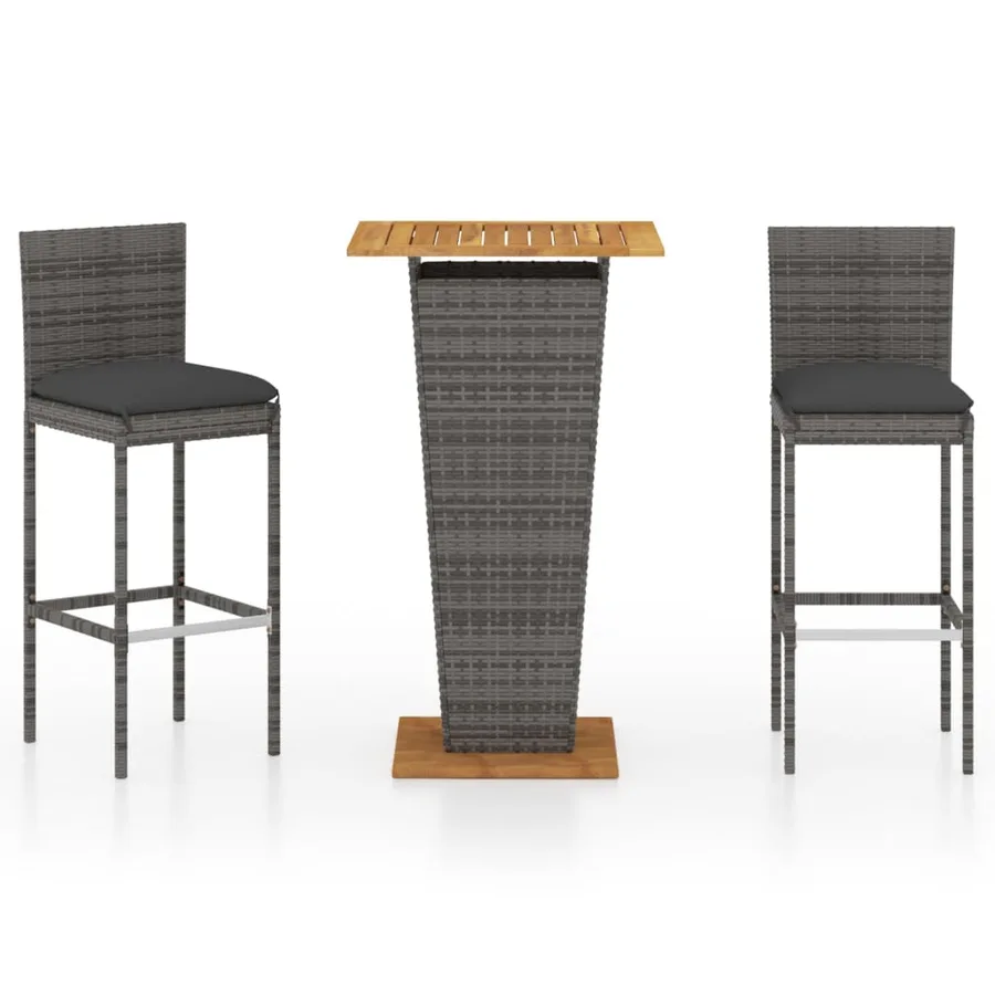 Ensemble de bar de jardin 3 pcs et coussins Résine tressée Gris - 2