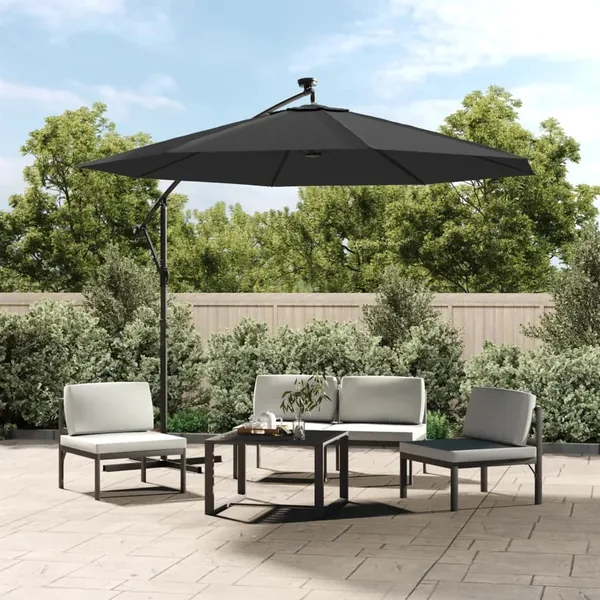 Parasol de jardin en porte-à-faux et lumières LED mât en acier