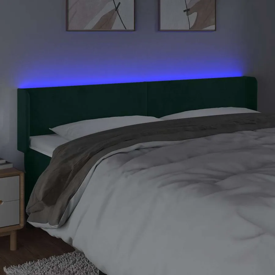 Tête de lit à LED Vert foncé 203x16x78/88 cm Velours - 4