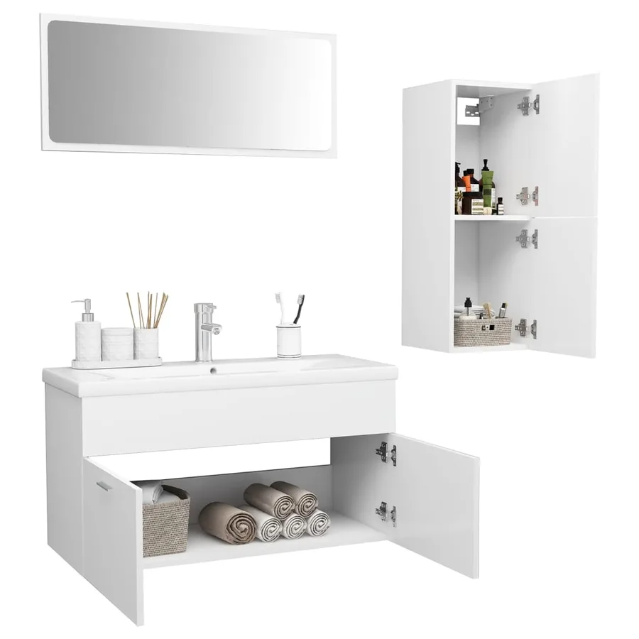 Ensemble de meubles de salle de bain Blanc Bois d'ingénierie - 3