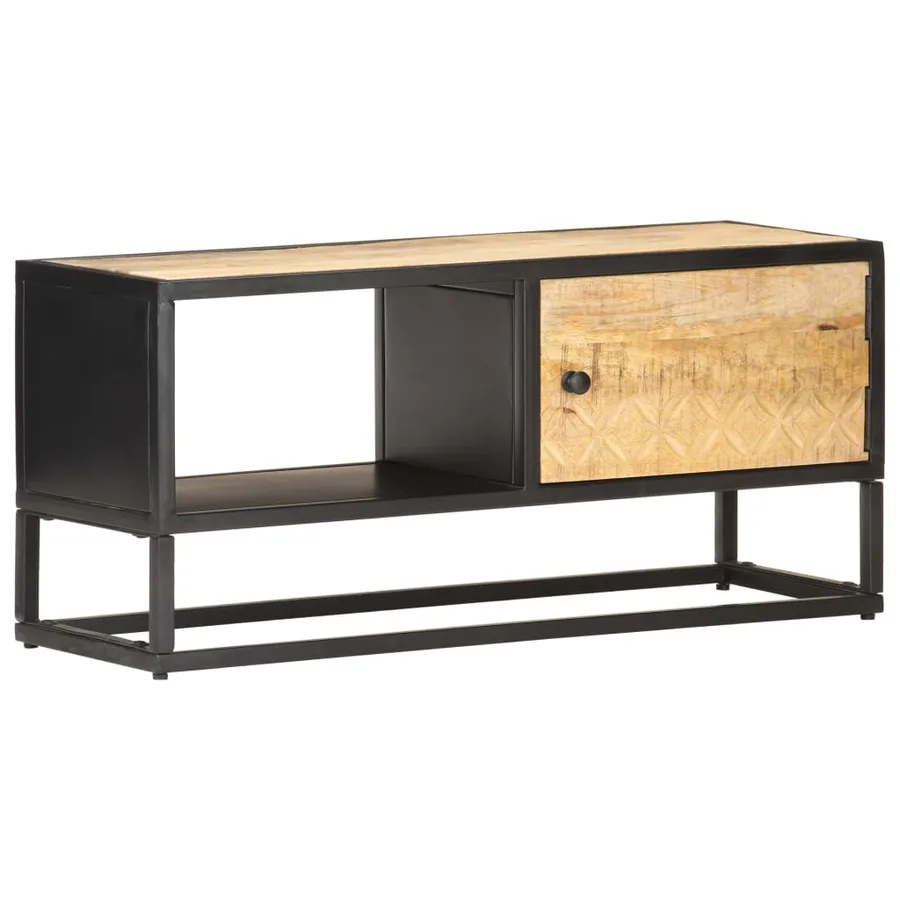 Meuble TV avec porte sculptée 90x30x40 cm Bois de manguier brut - 10