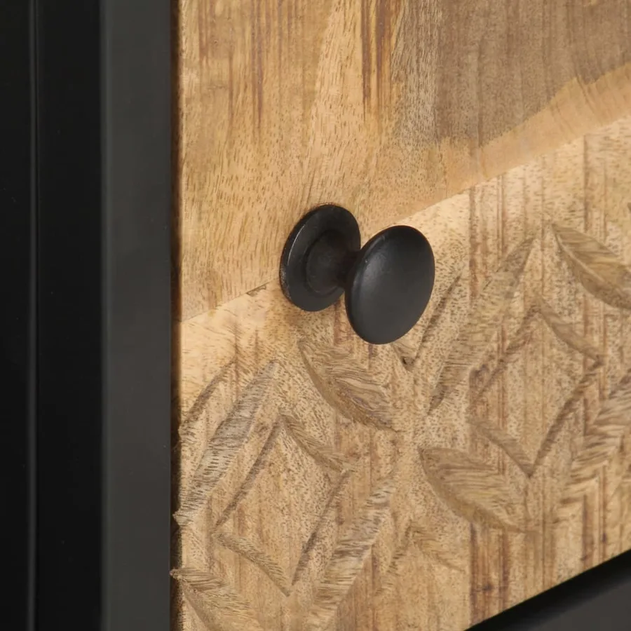 Meuble TV avec porte sculptée 90x30x40 cm Bois de manguier brut - 6