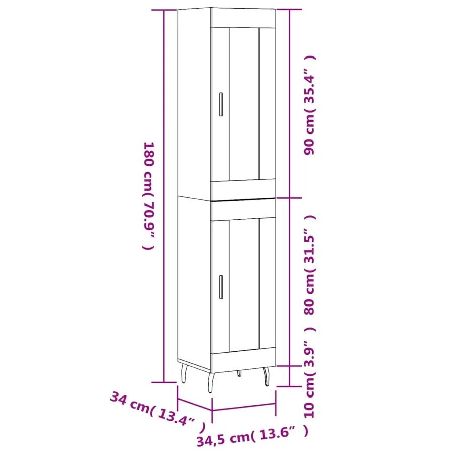 Buffet haut Blanc 34,5x34x180 cm Bois d'ingénierie - 13