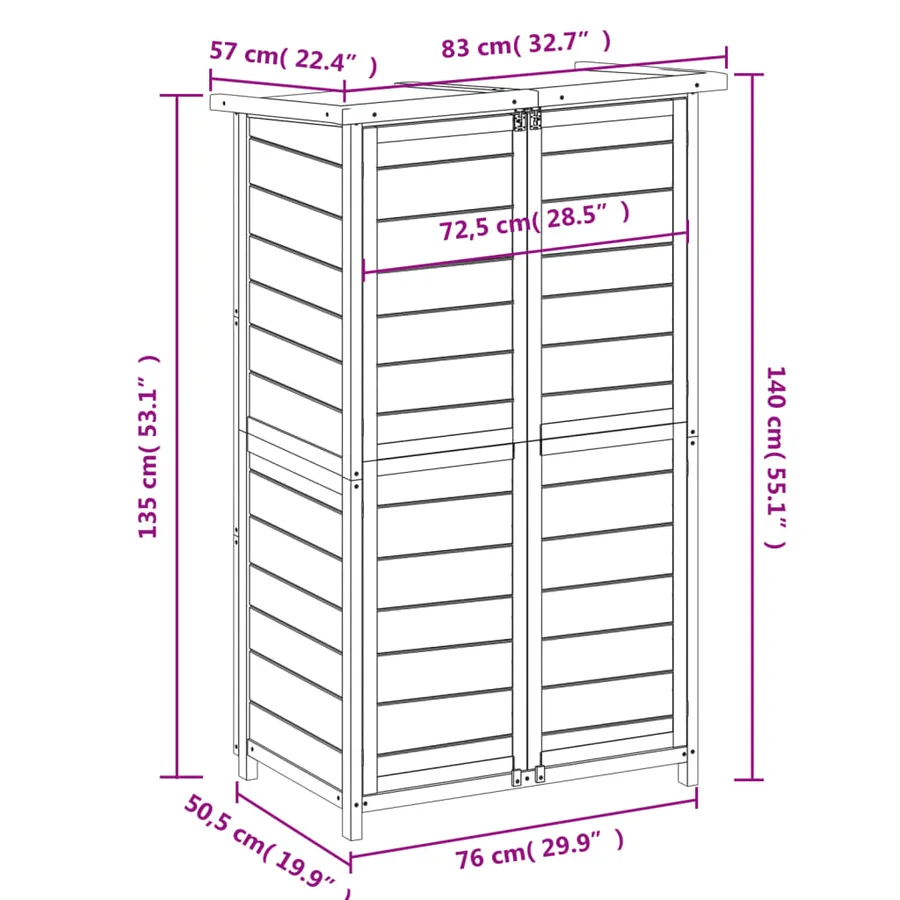 Abri à outils de jardin moka 83x57x140 cm bois massif pin - 8
