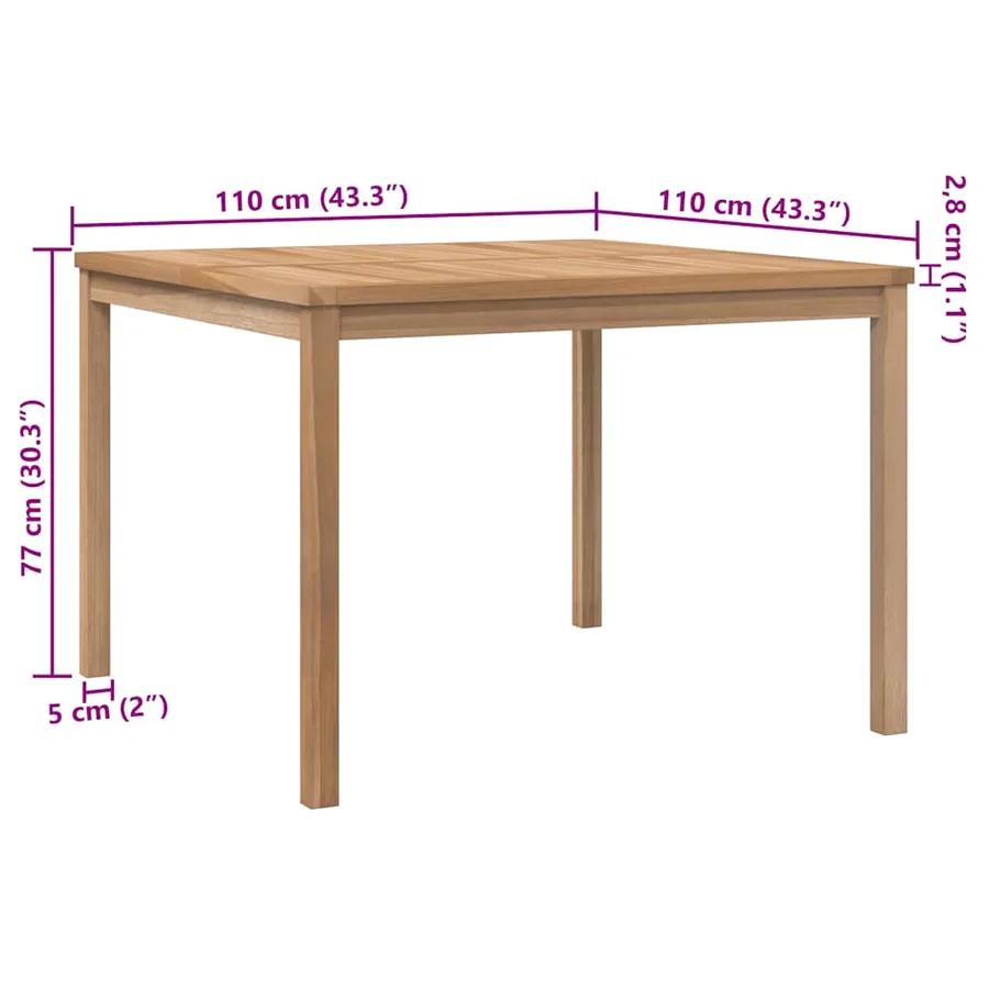 Table à dîner de jardin 110x110x77 cm Bois de teck solide - 6