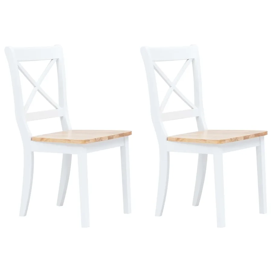 Chaises à manger lot de 2 blanc et bois clair bois hévéa massif