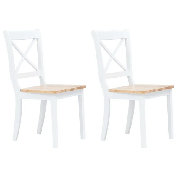 Chaises à manger lot de 2 blanc et bois clair bois hévéa massif