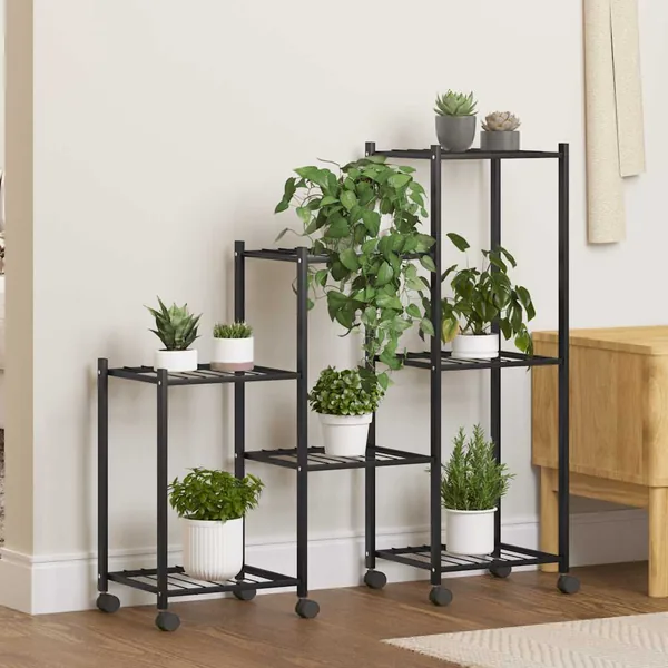 Jardinière avec roues 83x25x83,5 cm Noir Fer