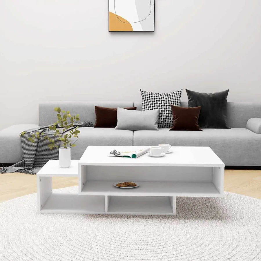 Table basse Blanc 105x55x32 cm Bois d’ingénierie - 3