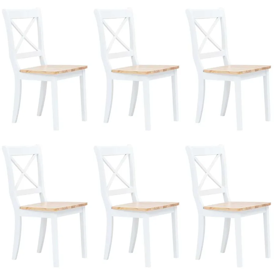 Chaises à manger lot de 6 blanc et bois clair bois hévéa massif