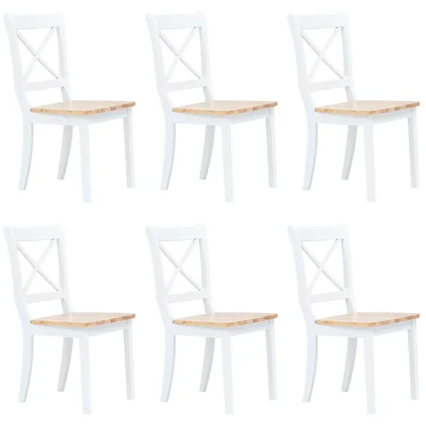 Chaises à manger lot de 6 blanc et bois clair bois hévéa massif
