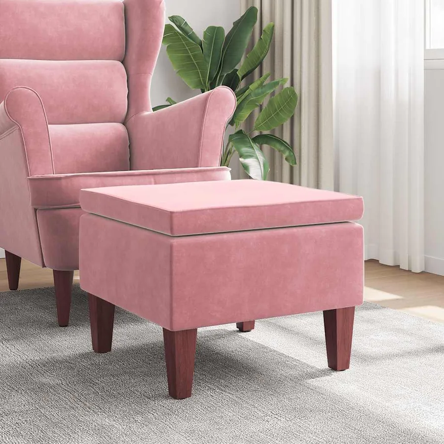 Tabouret avec pieds en bois Rose Velours