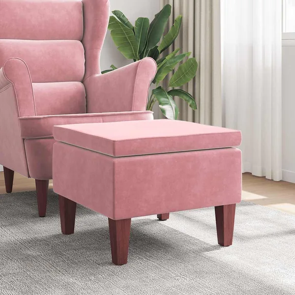 Tabouret avec pieds en bois Rose Velours