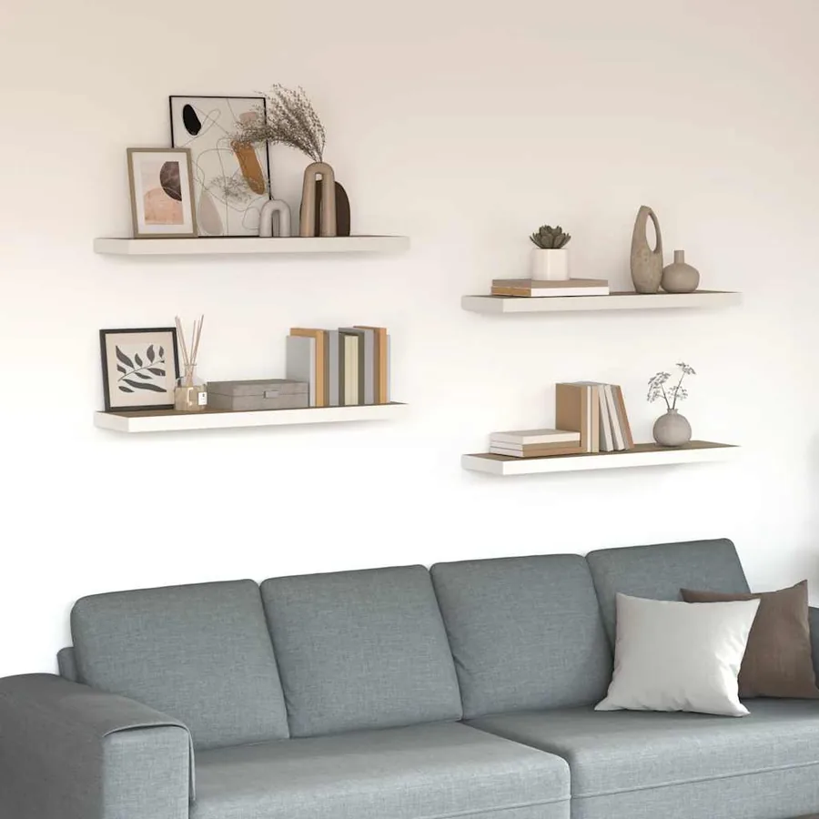 Étagères flottantes 4 pcs Chêne et blanc 90x23,5x3,8 cm MDF
