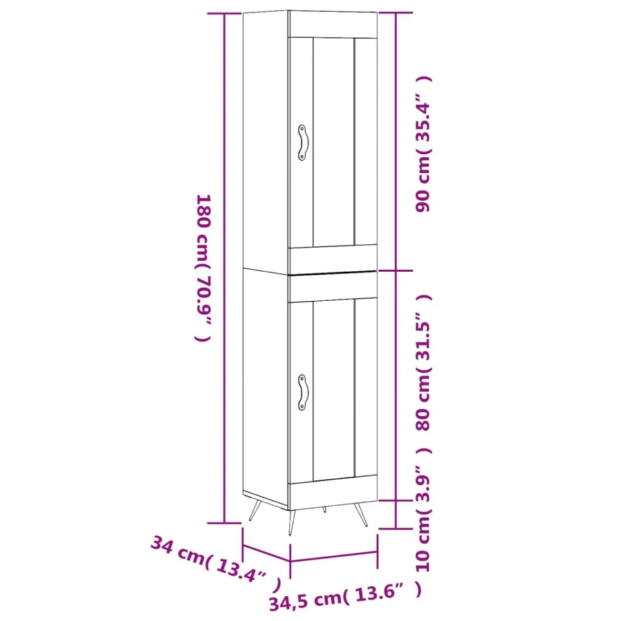 Buffet haut Blanc 34,5x34x180 cm Bois d'ingénierie - 13