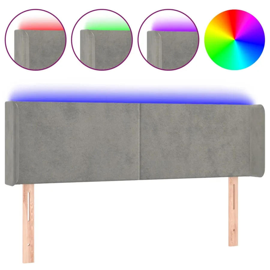Tête de lit à LED Gris clair 147x16x78/88 cm Velours - 2