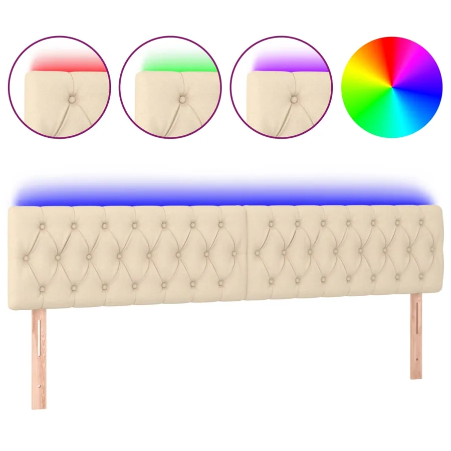 Tête de lit à LED Crème 180x7x78/88 cm Tissu - 2