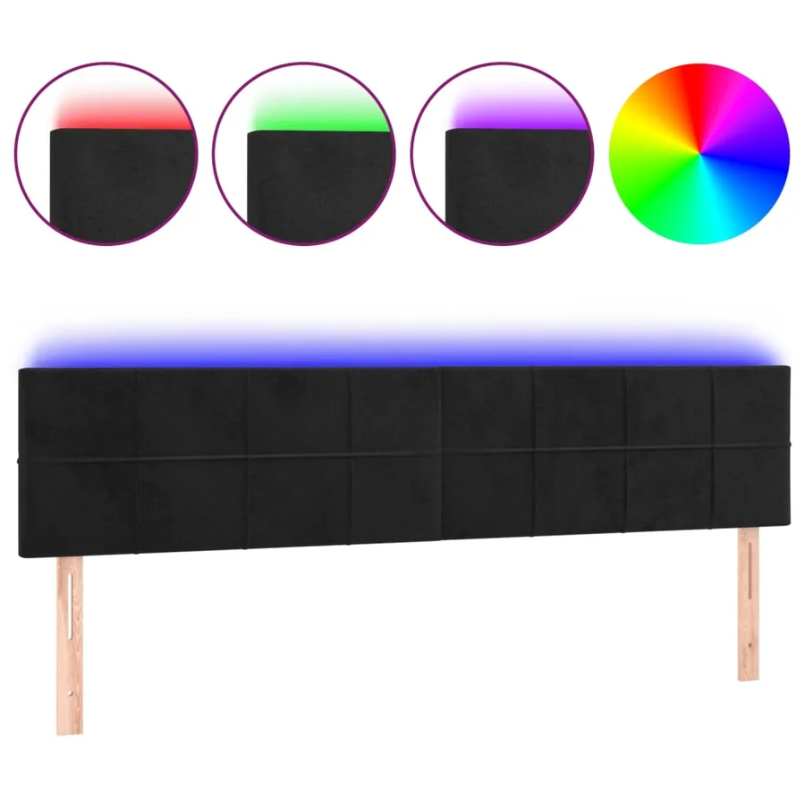 Tête de lit à LED Noir 200x5x78/88 cm Velours - 2