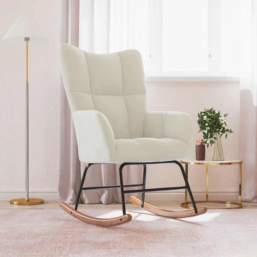 Chaise à bascule Blanc crème Velours - 3