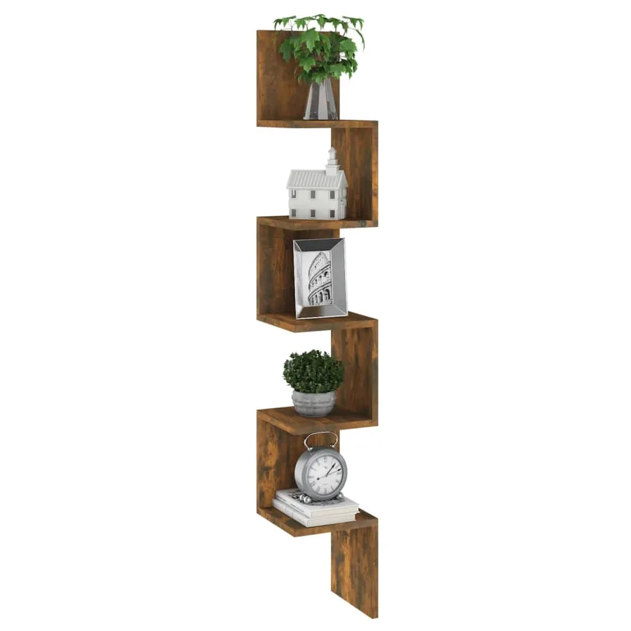 Étagère d'angle murale Chêne fumé 20x20x127,5cm Bois ingénierie - 5