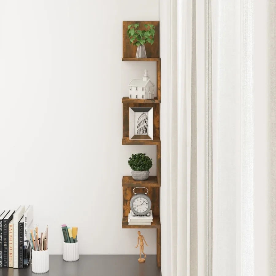 Étagère d'angle murale Chêne fumé 20x20x127,5cm Bois ingénierie - 6