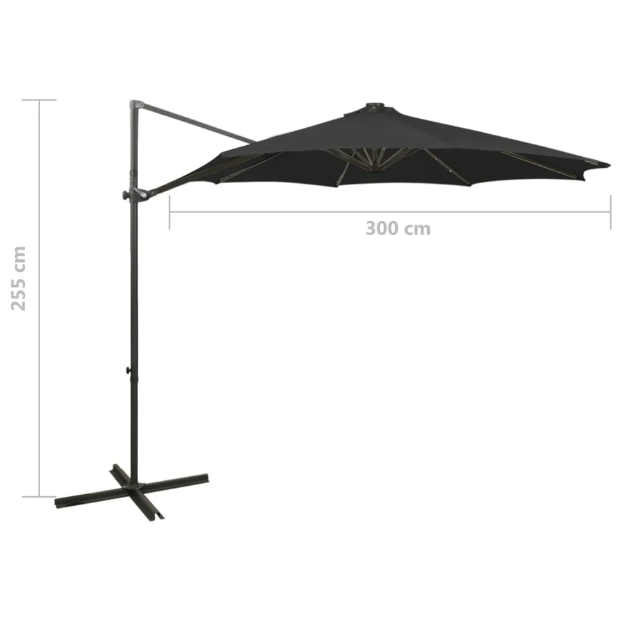 Parasol de jardin en porte-à-faux et mât et lumières LED noir - 11