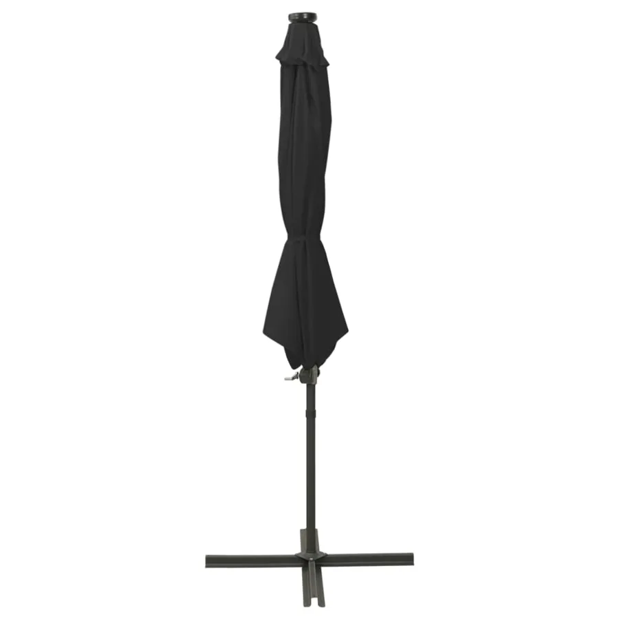 Parasol de jardin en porte-à-faux et mât et lumières LED noir - 2