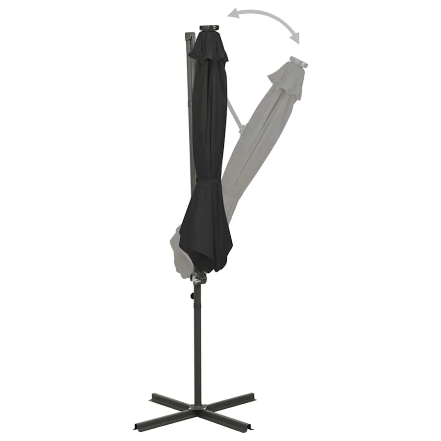 Parasol de jardin en porte-à-faux et mât et lumières LED noir - 3
