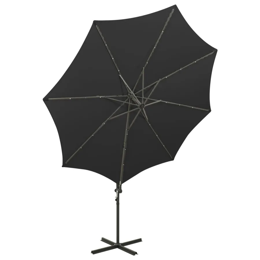 Parasol de jardin en porte-à-faux et mât et lumières LED noir - 4