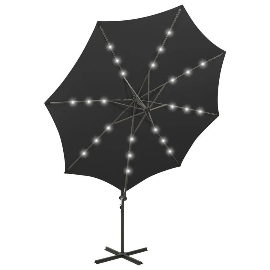 Parasol de jardin en porte-à-faux et mât et lumières LED noir - 5