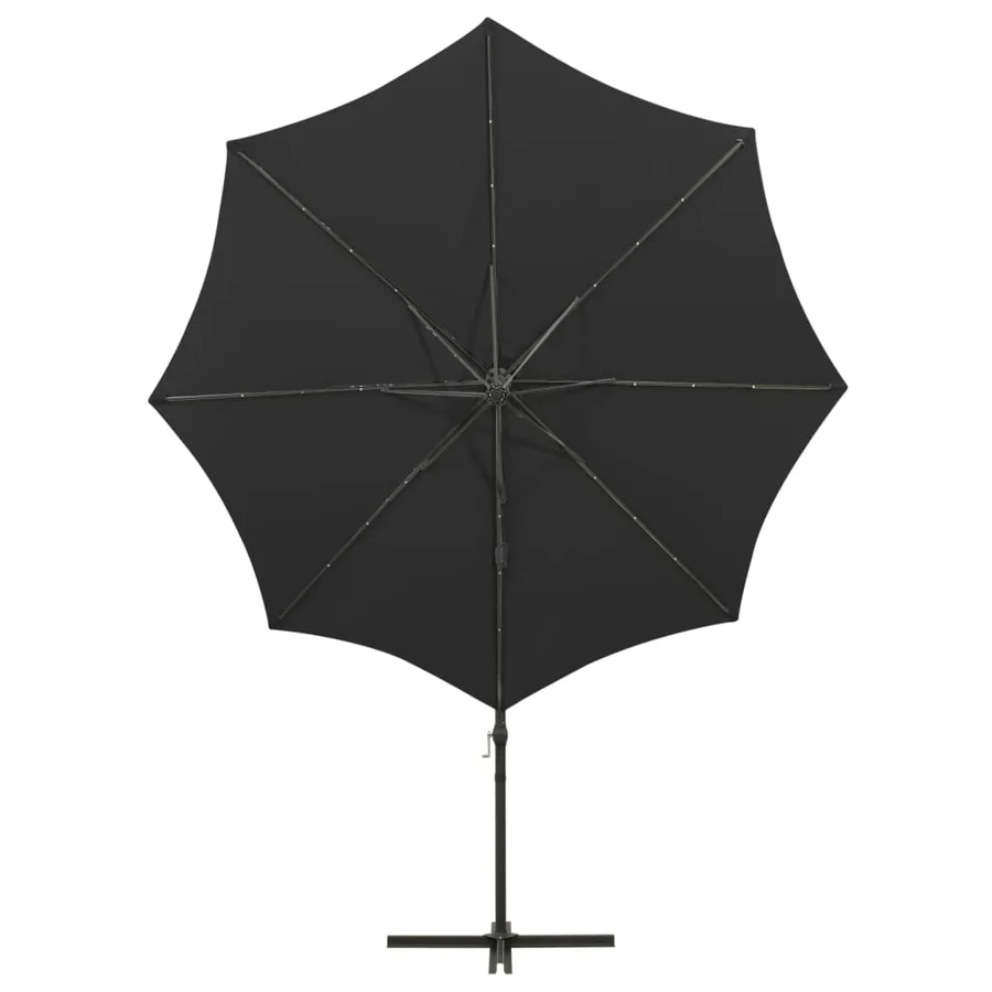 Parasol de jardin en porte-à-faux et mât et lumières LED noir - 6