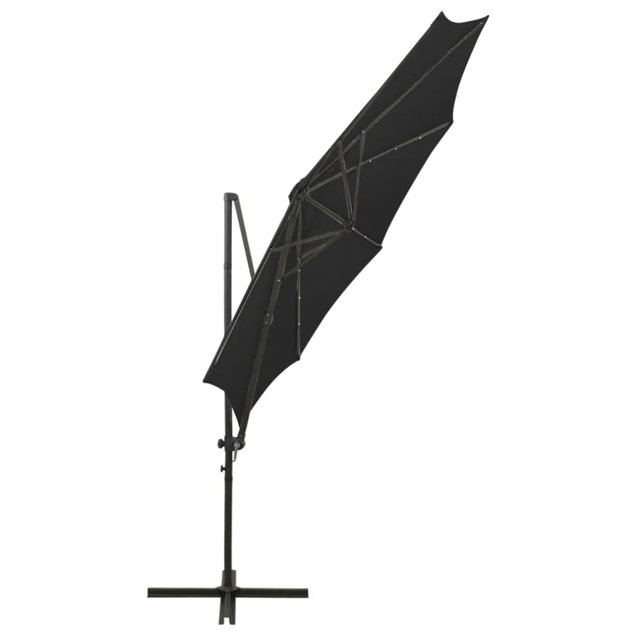 Parasol de jardin en porte-à-faux et mât et lumières LED noir - 7