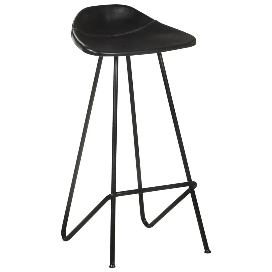 Tabourets de bar lot de 4 noir cuir véritable - 2