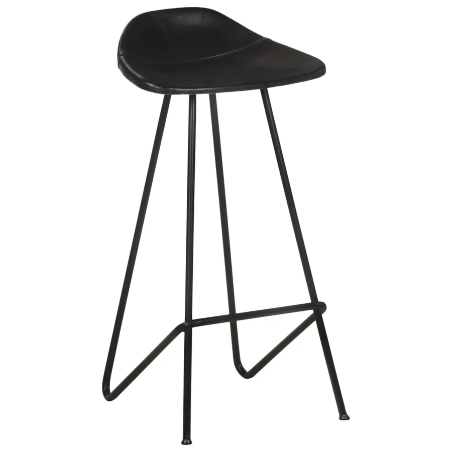 Tabourets de bar lot de 4 noir cuir véritable - 3
