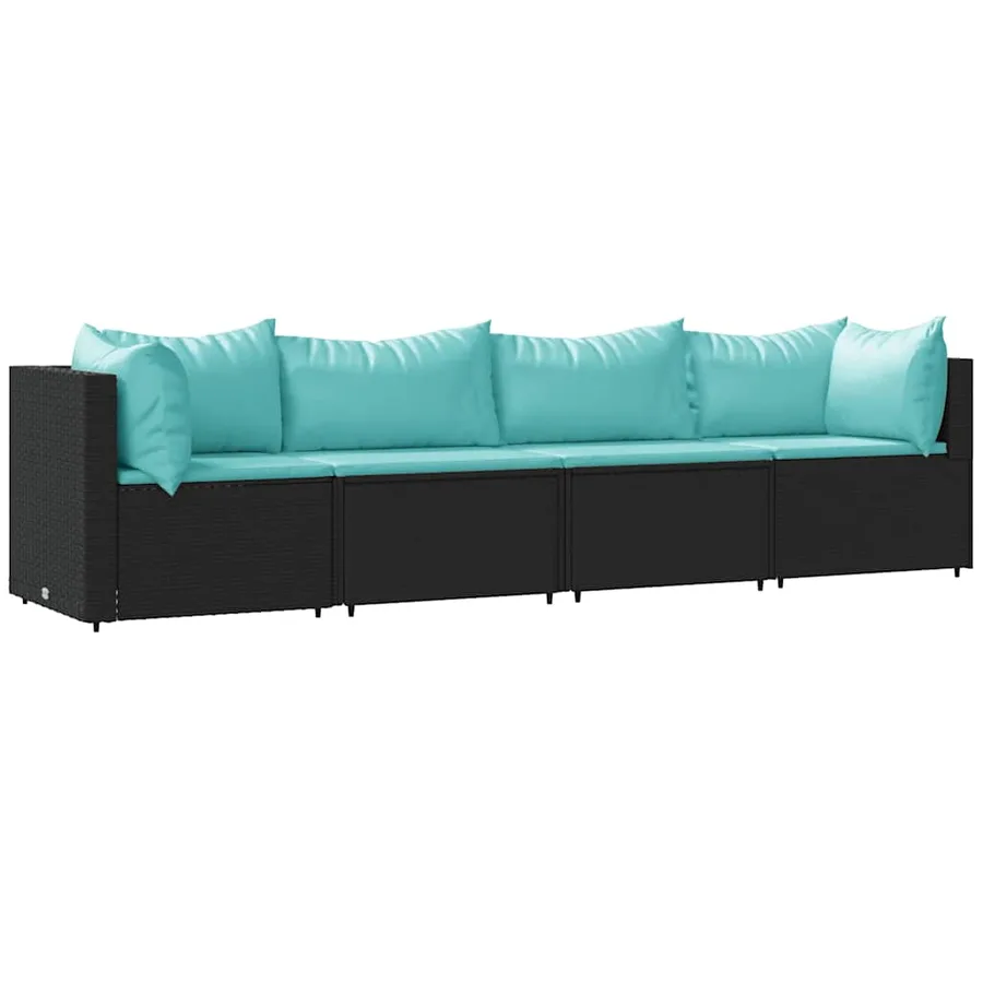 Salon de jardin 4 pcs avec coussins Noir Résine tressée - 2