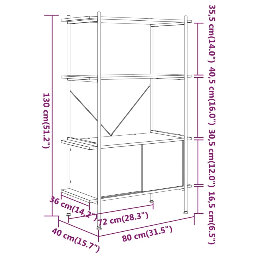 Étagère à 4 niveaux armoire 80x40x130cm Acier bois d'ingénierie - 6