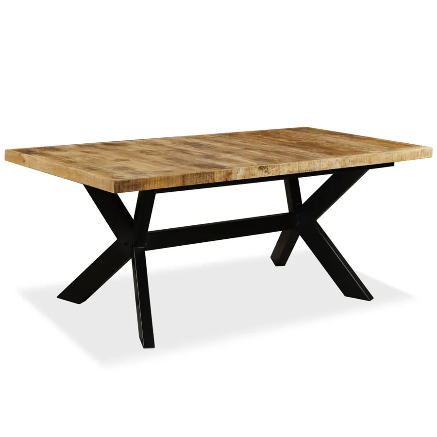 Table à manger Bois de manguier massif et croix en acier 180 cm - 10