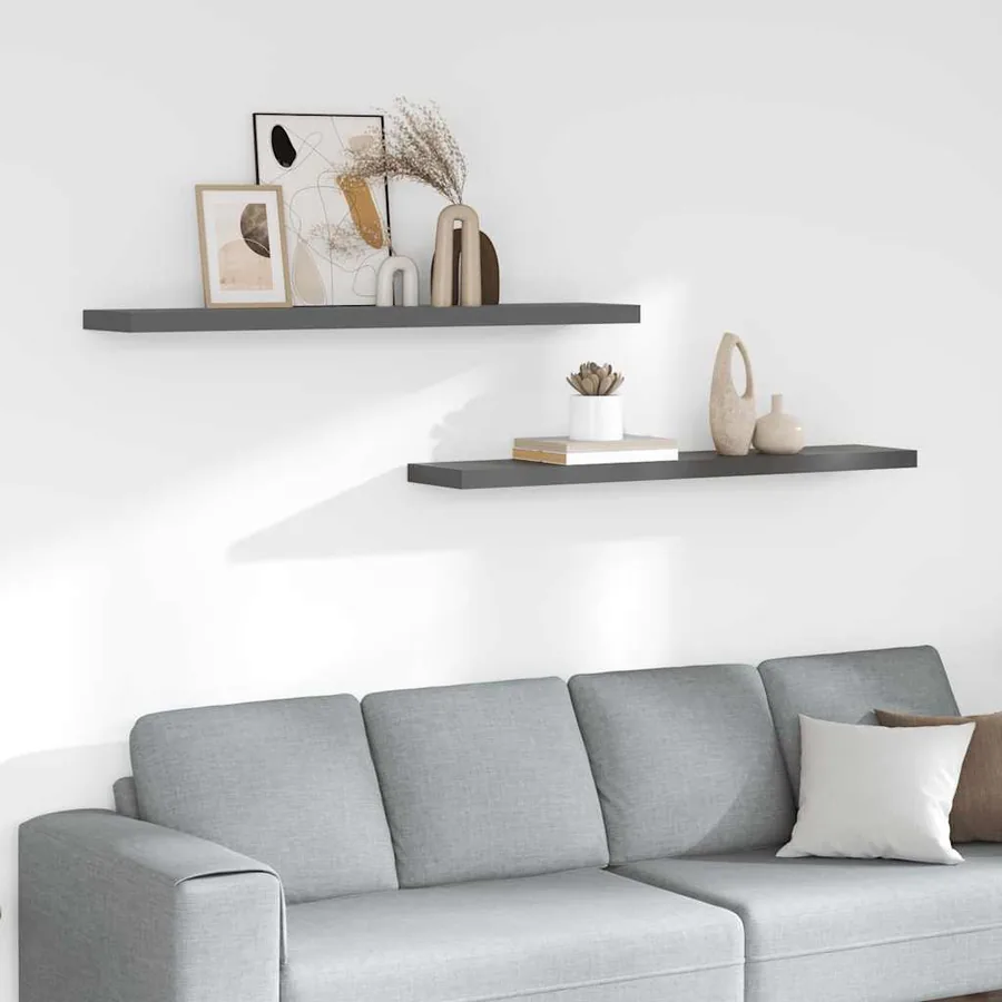 Étagères murales flottantes 2 pcs gris brillant 120x23,5x3,8 cm
