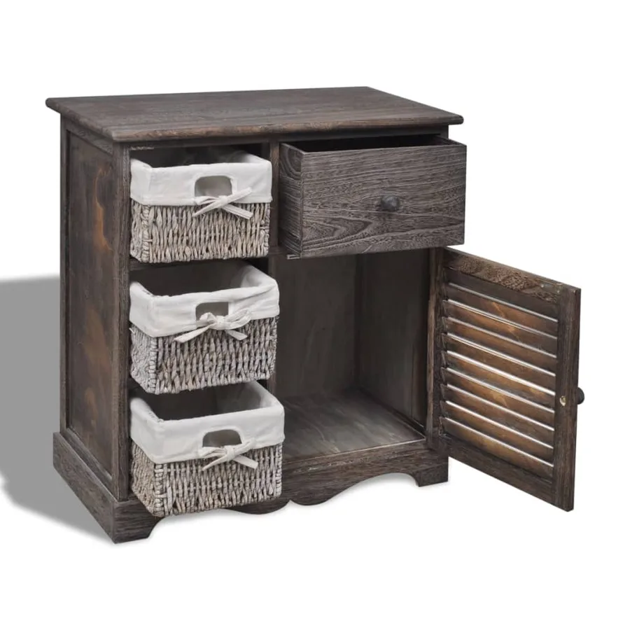 Armoire en bois 3 paniers gauches en tissage Marron - 4