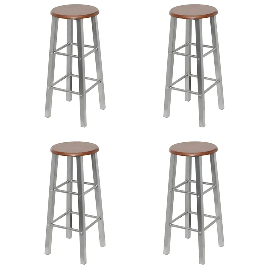 Tabourets de bar lot de 4 argenté et marron MDF