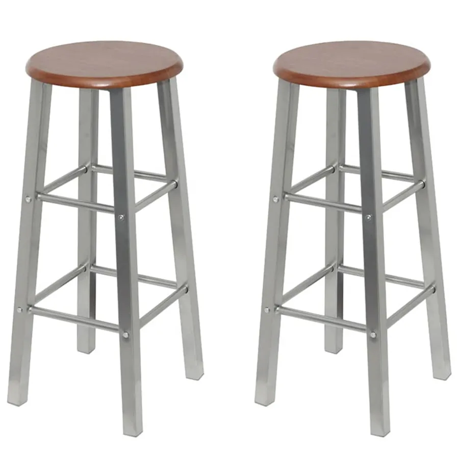 Tabourets de bar lot de 4 argenté et marron MDF - 2