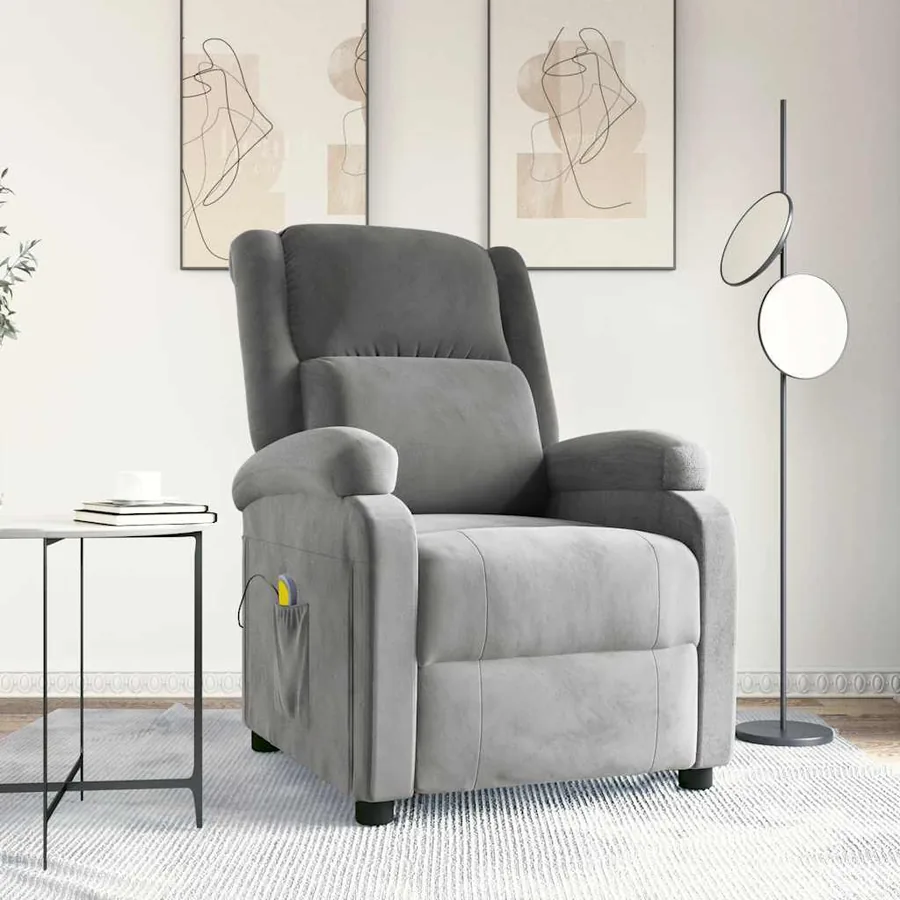 Fauteuil de massage gris clair velours