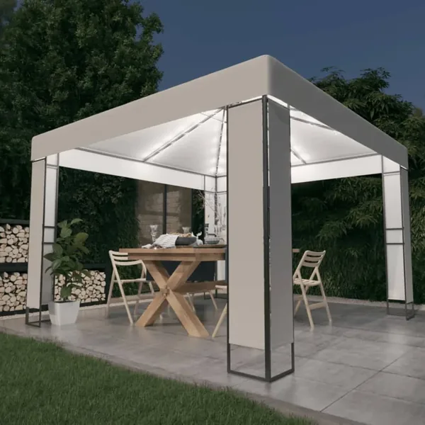 Tonnelle avec double toit et lumières LED 3x3 m Blanc