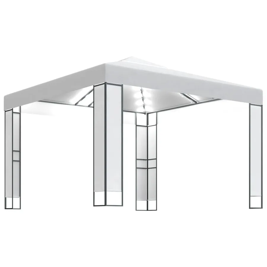 Tonnelle avec double toit et lumières LED 3x3 m Blanc - 2