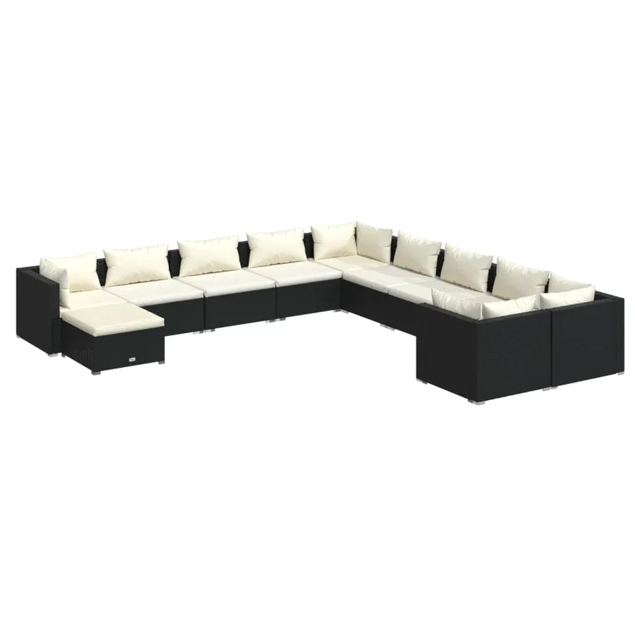 Salon de jardin 11 pcs avec coussins Résine tressée Noir - 2