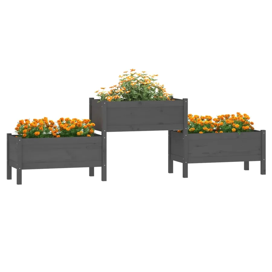 Jardinière Gris 245,5x44x75 cm Bois massif de pin - 3