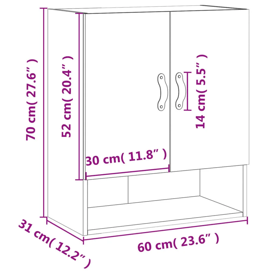 Armoire murale chêne sonoma 60x31x70 cm bois d'ingénierie - 12