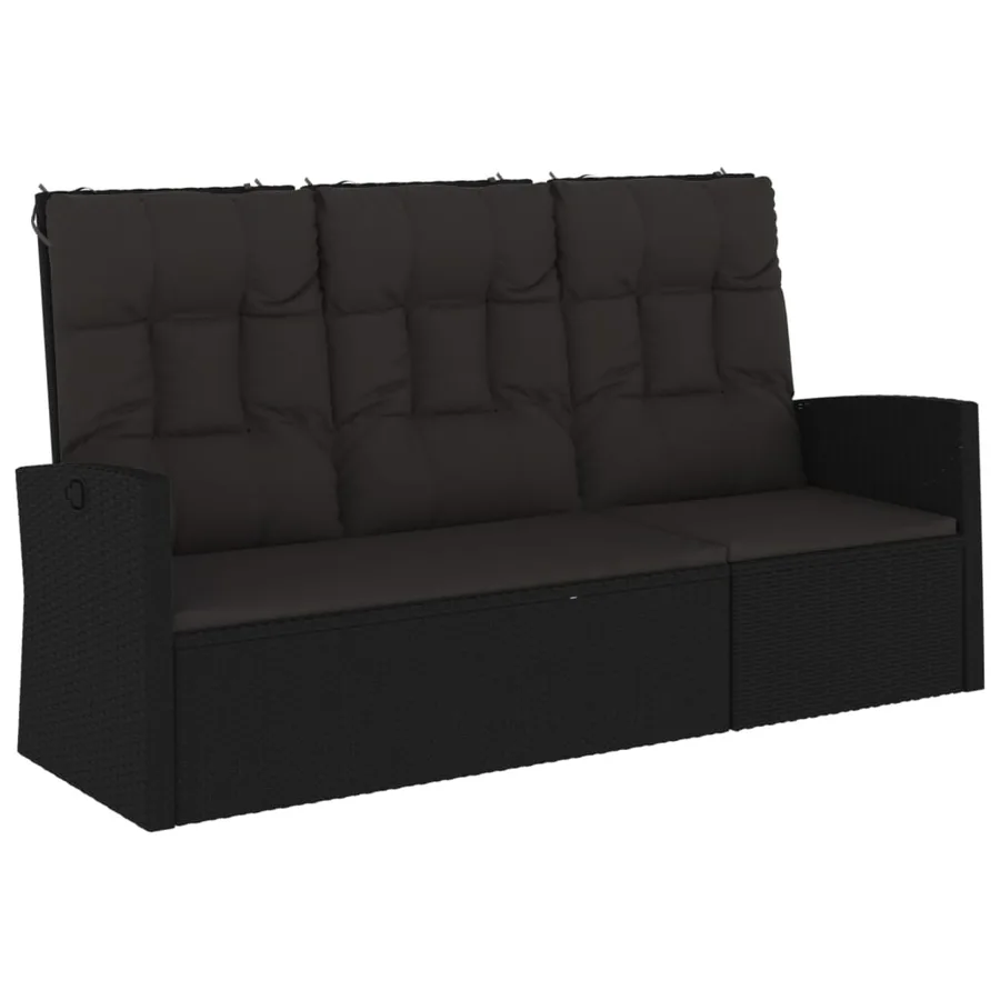 Banc de jardin inclinable et coussins noir 173cm résine tressée - 2