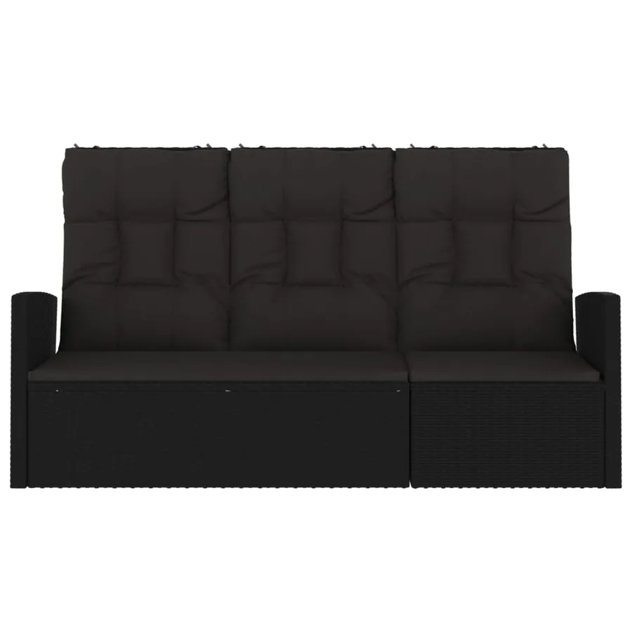 Banc de jardin inclinable et coussins noir 173cm résine tressée - 3