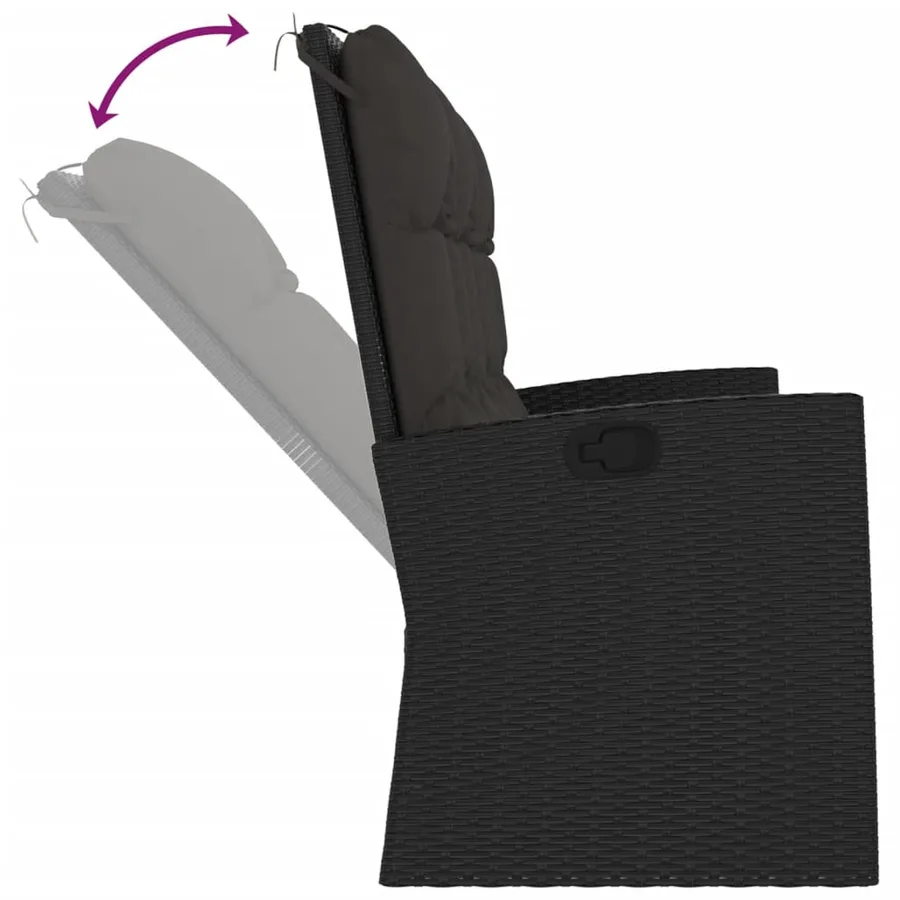 Banc de jardin inclinable et coussins noir 173cm résine tressée - 6
